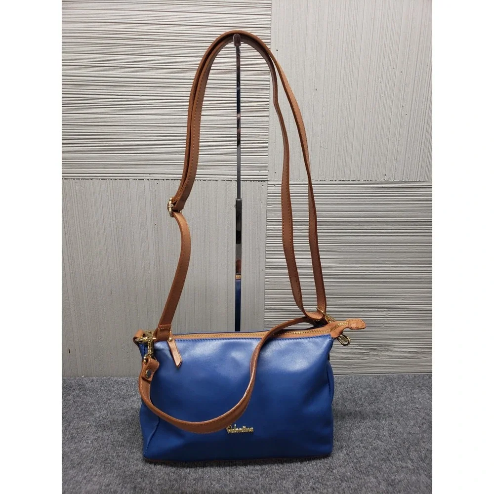 Valentina Women Handbag Blue Brown Zip Detachable Strap Lined‎ Inner Pocket City